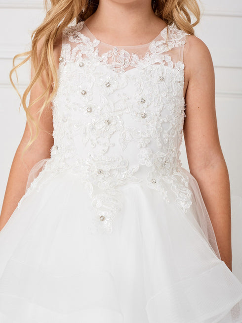 Girls Multi Color Illusion Neckline Lace Applique Trim Pageant Dress 2-12 - SophiasStyle.com